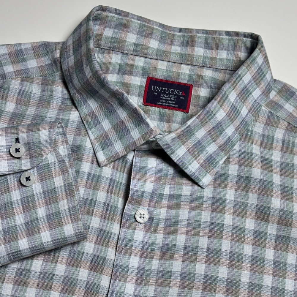 UNTUCKit Giacomo WF Green Gingham Check‎ Men's XL Long Sleeve Button Down Shirt